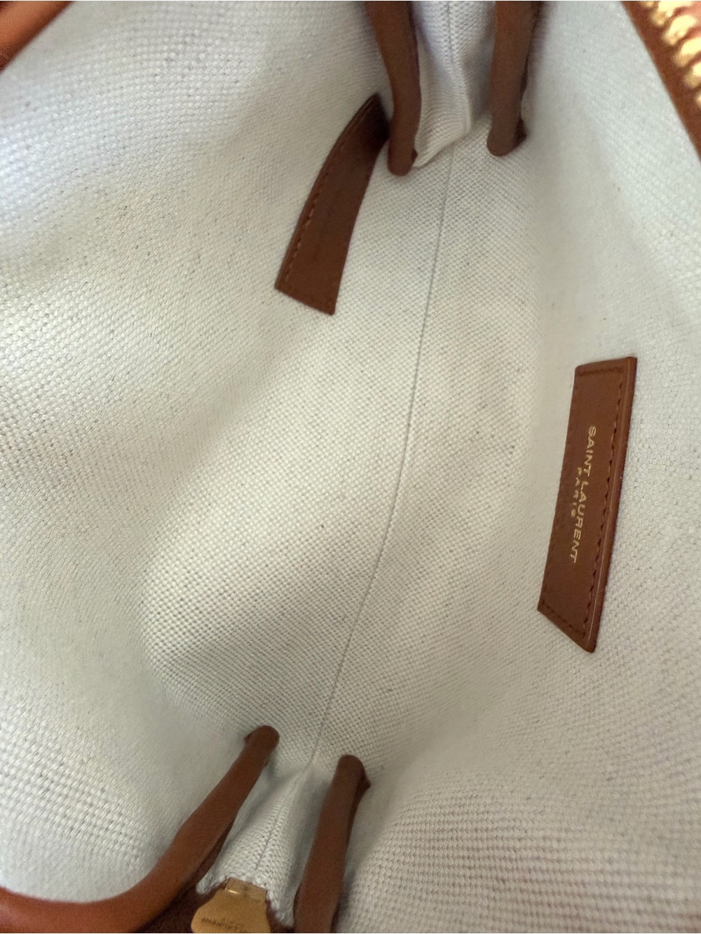 Saint Laurent Beige Canvas Crossbody with Gold Chain and Tan Trim - Picture 6 of 10